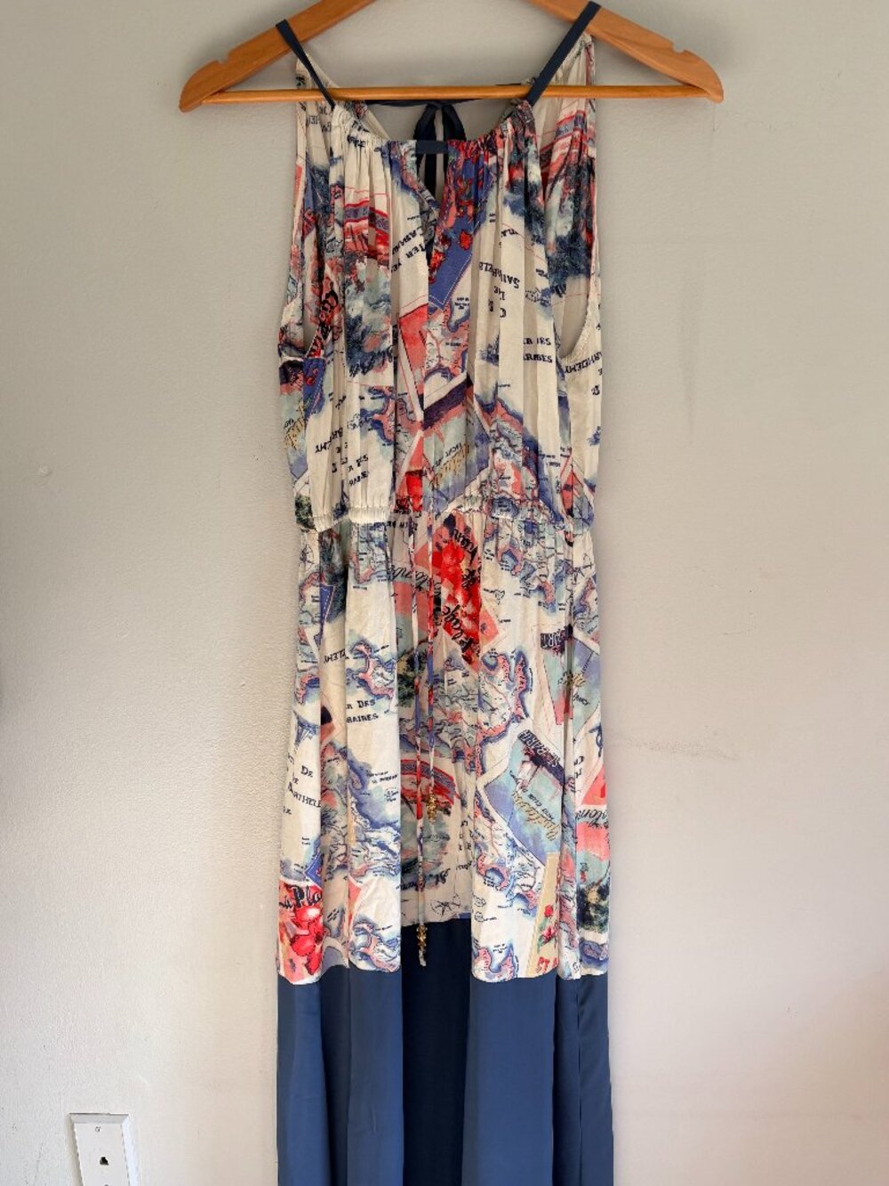 Peter Som Maxi Dress Postcard Halter Blue Resort Travel St. Barts Print Boho